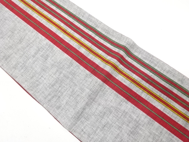 JAPANESE KIMONO / ANTIQUE FUKURO OBI / COTTON / TSUMUGI / WOVEN STRIPE